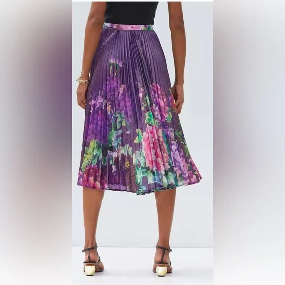 Anthropologie Delfi Accordion Floral Print Shimmer Midi Skirt-NWT!! - Picture 3 of 11